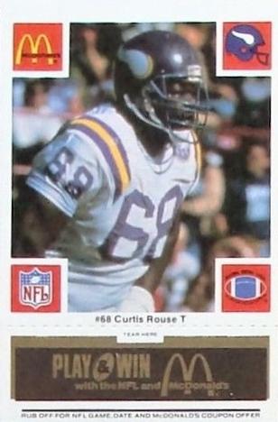 1986 McDonald's Minnesota Vikings - Full Game Pieces - Week 2 Black/Gray Tab #NNO Curtis Rouse Front