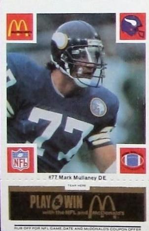 1986 McDonald's Minnesota Vikings - Full Game Pieces - Week 2 Black/Gray Tab #NNO Mark Mullaney Front