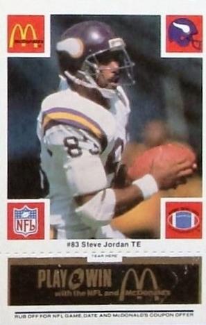 1986 McDonald's Minnesota Vikings - Full Game Pieces - Week 2 Black/Gray Tab #NNO Steve Jordan Front