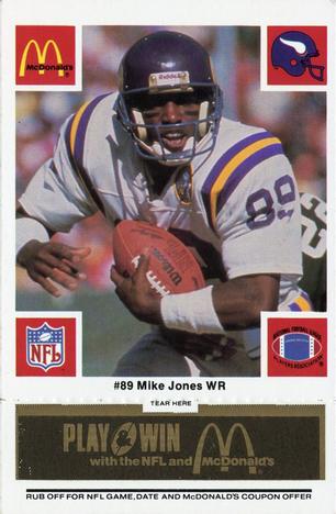 1986 McDonald's Minnesota Vikings - Full Game Pieces - Week 2 Black/Gray Tab #NNO Mike Jones Front