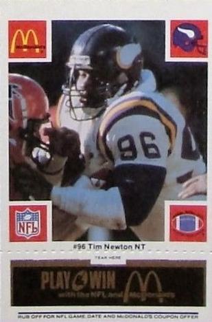 1986 McDonald's Minnesota Vikings - Full Game Pieces - Week 2 Black/Gray Tab #NNO Tim Newton Front
