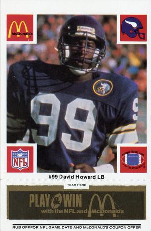 1986 McDonald's Minnesota Vikings - Full Game Pieces - Week 2 Black/Gray Tab #NNO David Howard Front