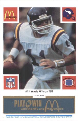 1986 McDonald's Minnesota Vikings - Full Game Pieces - Week 1 Blue Tab #NNO Wade Wilson Front