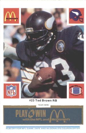1986 McDonald's Minnesota Vikings - Full Game Pieces - Week 1 Blue Tab #NNO Ted Brown Front