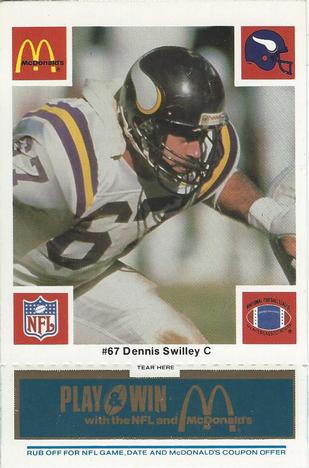 1986 McDonald's Minnesota Vikings - Full Game Pieces - Week 1 Blue Tab #NNO Dennis Swilley Front