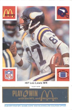 1986 McDonald's Minnesota Vikings - Full Game Pieces - Week 1 Blue Tab #NNO Leo Lewis Front