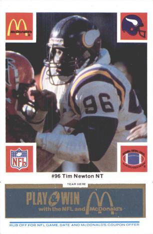 1986 McDonald's Minnesota Vikings - Full Game Pieces - Week 1 Blue Tab #NNO Tim Newton Front