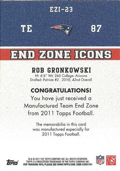 2011 Topps - End Zone Icons Patches #EZI-23 Rob Gronkowski Back