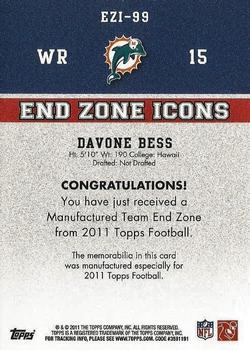 2011 Topps - End Zone Icons Patches #EZI-99 Davone Bess Back