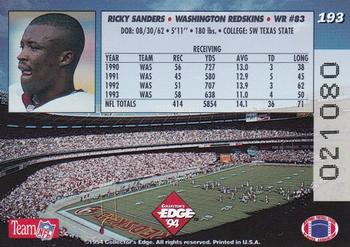 1994 Collector's Edge - Pop Warner Bronze #193 Ricky Sanders Back