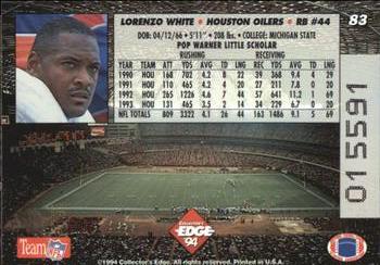 1994 Collector's Edge - Pop Warner 22K Gold #83 Lorenzo White Back