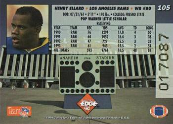 1994 Collector's Edge - Pop Warner 22K Gold #105 Henry Ellard Back