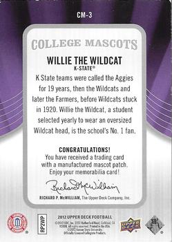 2012 Upper Deck - College Mascots Manufactured Patches #CM-3 Willie the Wildcat Back