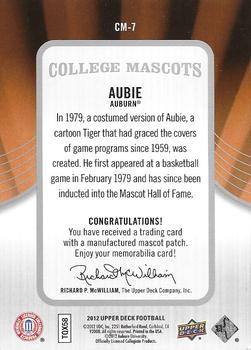 2012 Upper Deck - College Mascots Manufactured Patches #CM-7 Aubie the Tiger Back