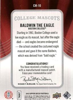 2012 Upper Deck - College Mascots Manufactured Patches #CM-10 Baldwin the Eagle Back