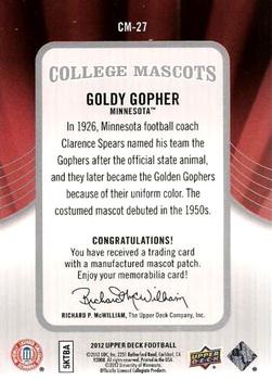 2012 Upper Deck - College Mascots Manufactured Patches #CM-27 Goldy Gopher Back