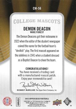 2012 Upper Deck - College Mascots Manufactured Patches #CM-56 Demon Deacon Back