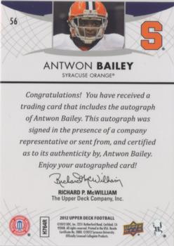 2012 Upper Deck - Rookie Autographs #56 Antwon Bailey Back