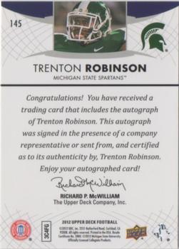 2012 Upper Deck - Rookie Autographs #145 Trenton Robinson Back