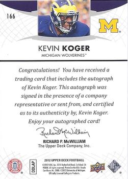 2012 Upper Deck - Rookie Autographs #166 Kevin Koger Back