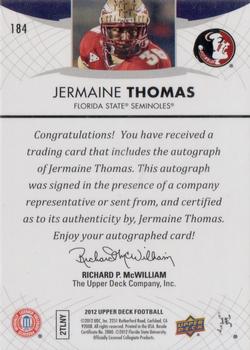 2012 Upper Deck - Rookie Autographs #184 Jermaine Thomas Back