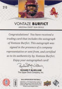 2012 Upper Deck - Rookie Autographs #210 Vontaze Burfict Back