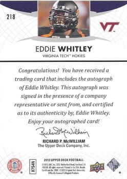 2012 Upper Deck - Rookie Autographs #218 Eddie Whitley Back