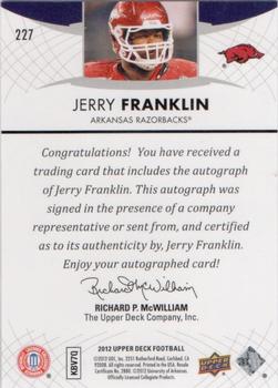 2012 Upper Deck - Rookie Autographs #227 Jerry Franklin Back