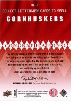 2012 Upper Deck - Rookie Lettermen Autographs #RL-JC Jared Crick Back