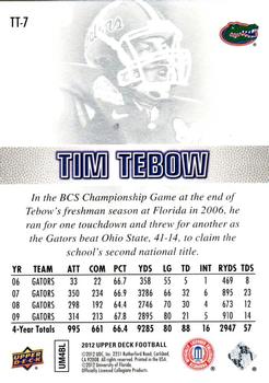 2012 Upper Deck - Tim Tebow #TT-7 Tim Tebow Back