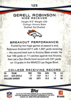 2012 Bowman #125 Gerell Robinson Back
