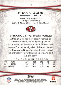 2012 Bowman #17 Frank Gore Back