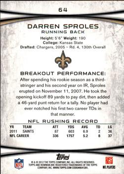 2012 Bowman #64 Darren Sproles Back