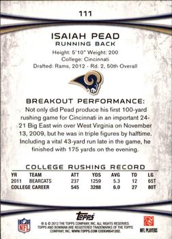 2012 Bowman #111 Isaiah Pead Back