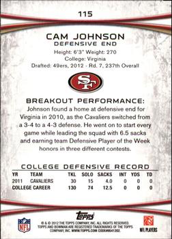 2012 Bowman #115 Cam Johnson Back