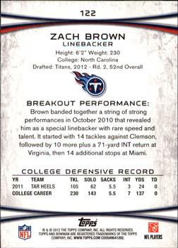 2012 Bowman #122 Zach Brown Back