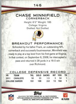2012 Bowman #146 Chase Minnifield Back