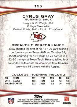 2012 Bowman #165 Cyrus Gray Back