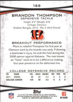 2012 Bowman #188 Brandon Thompson Back