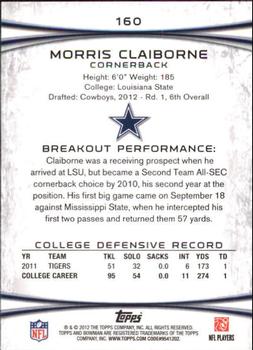 2012 Bowman #160 Morris Claiborne Back