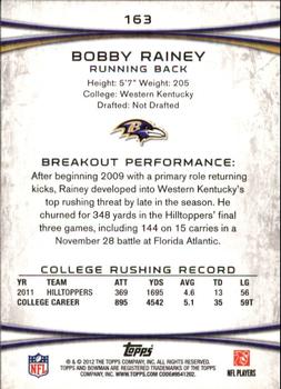 2012 Bowman #163 Bobby Rainey Back