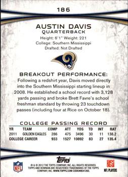 2012 Bowman #186 Austin Davis Back