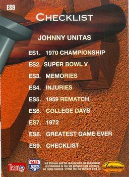 1994 Ted Williams Roger Staubach's NFL - Etched In Stone Unitas #ES9 Checklist Card Back