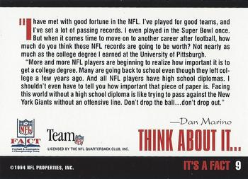 1994 NFL Properties FACT #9 Dan Marino Back