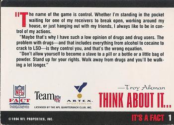 1994 NFL Properties Artex FACT #1 Troy Aikman Back