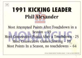 1992 Ultimate WLAF #15 Phil Alexander Back