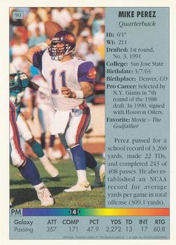 1992 Ultimate WLAF #50 Mike Perez Back
