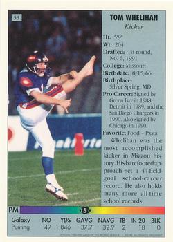 1992 Ultimate WLAF #53 Tom Whelihan Back