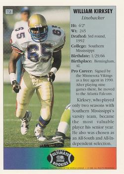 1992 Ultimate WLAF #72 William Kirksey Back