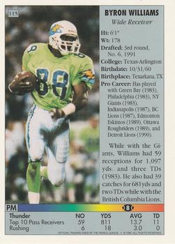 1992 Ultimate WLAF #115 Byron Williams Back